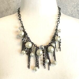 Waterfall Fringe Chunky Pearl and Crystal Necklace